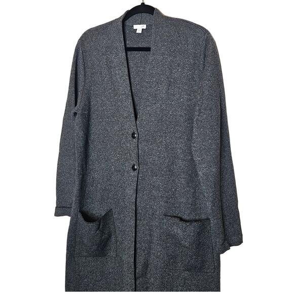 J Jill black Grey Long Cardigan 2 button Duster knit sweater sz M - Picture 3 of 5